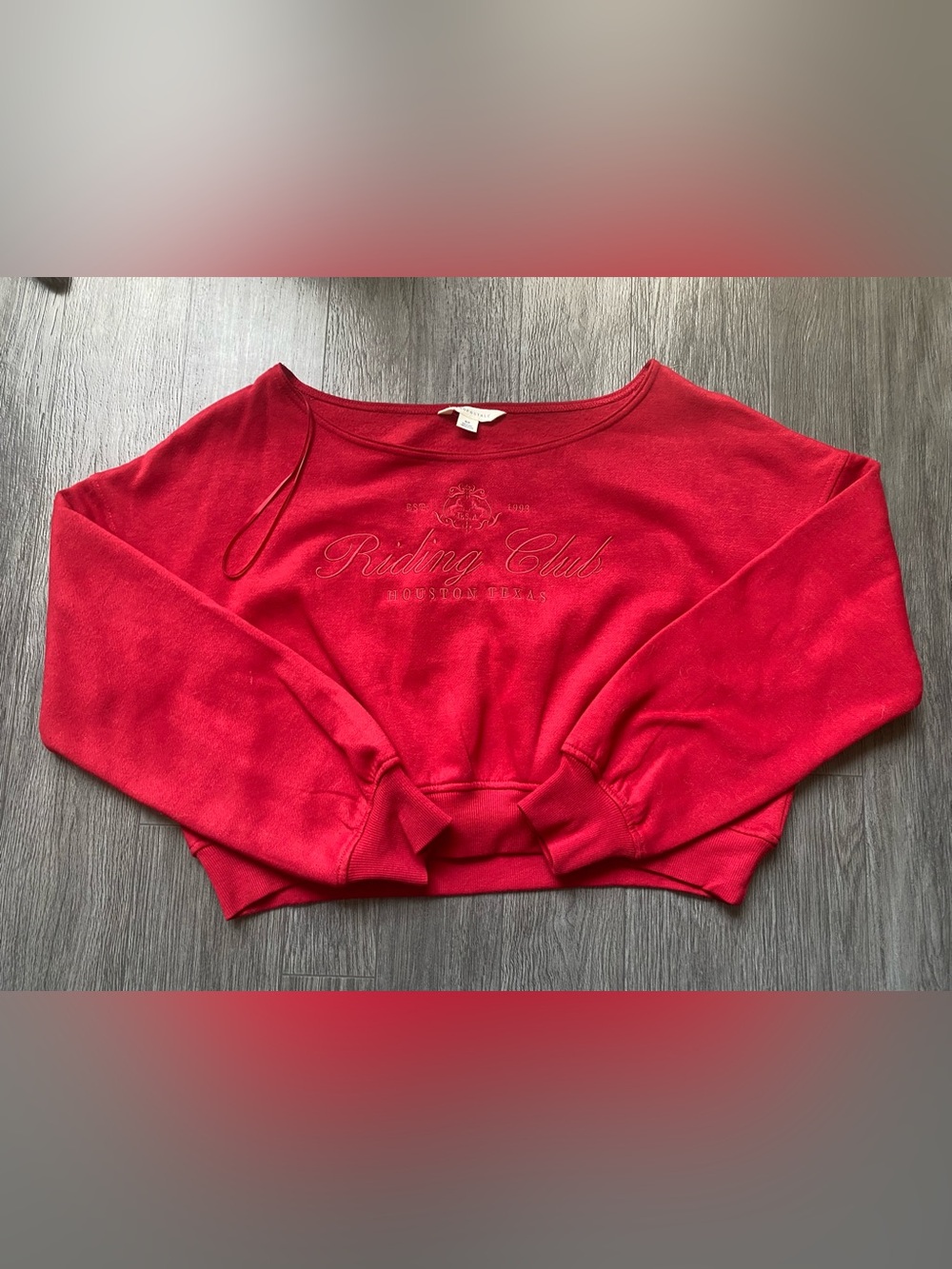 Aeropostale "Riding Club Houston Texas" Off-The-Shoulder Cropped Sweatshirt